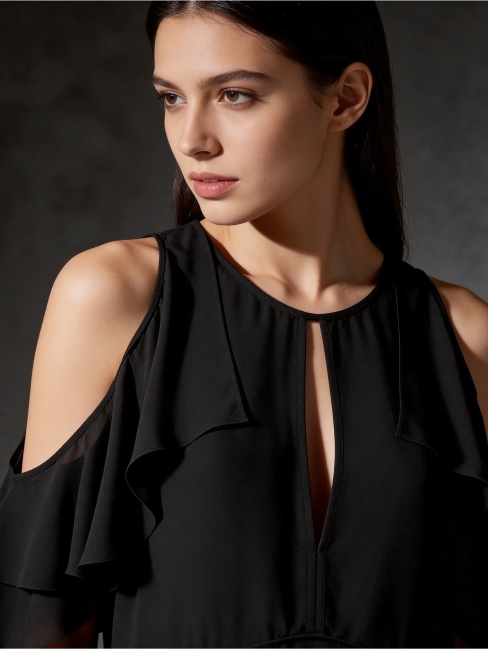 Theory Silk Black Cold-Shoulder Blouse
